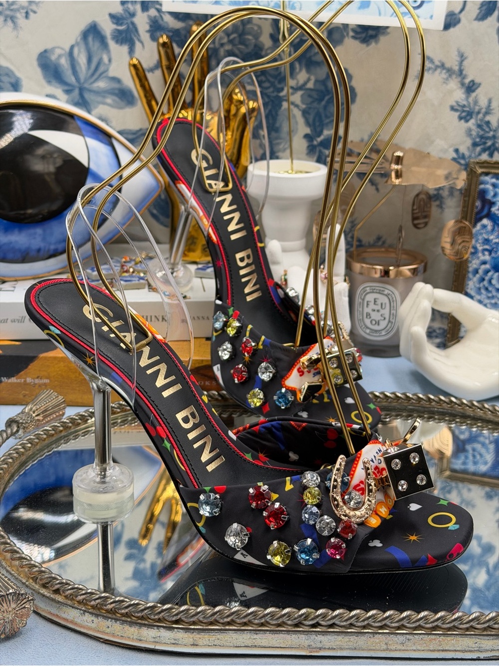 🆕 GIANNI BINI 🧿 NWOB Maverick Printed Casino Martini Heel Sandals, Black, Sz 9 - Picture 6 of 16